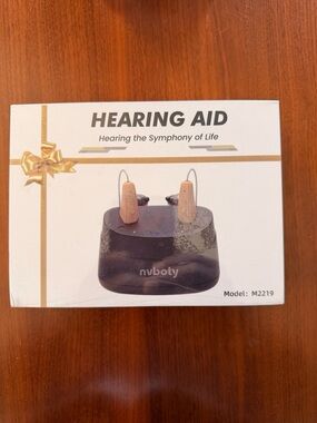 Beige Hearing Aid Earbuds with Charging Dock - Model M2219